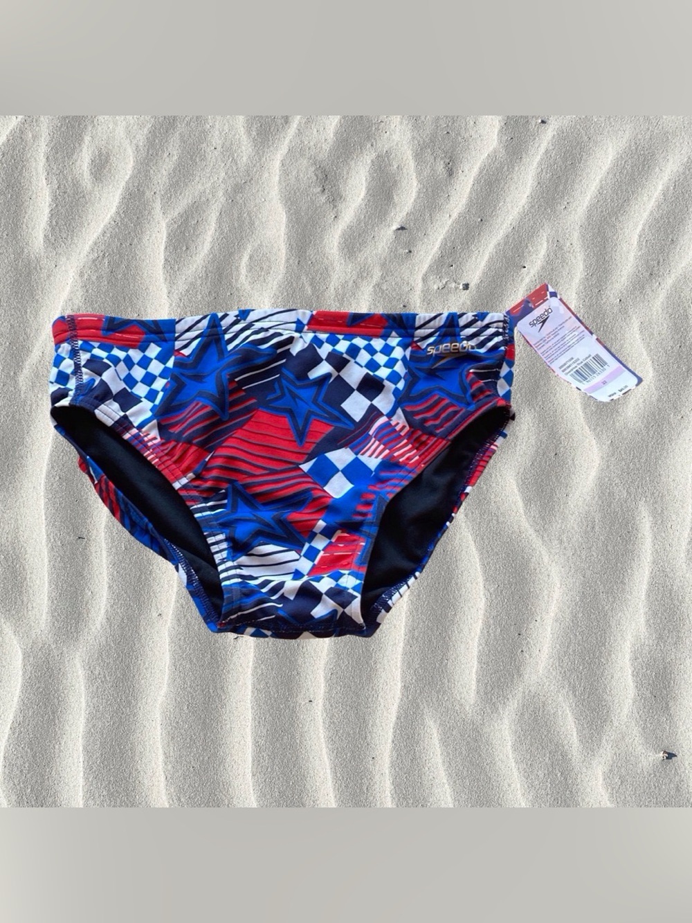 Speedo Overdrive Brief | Size 32 | True Cobalt | Red White Blue Stars NWT